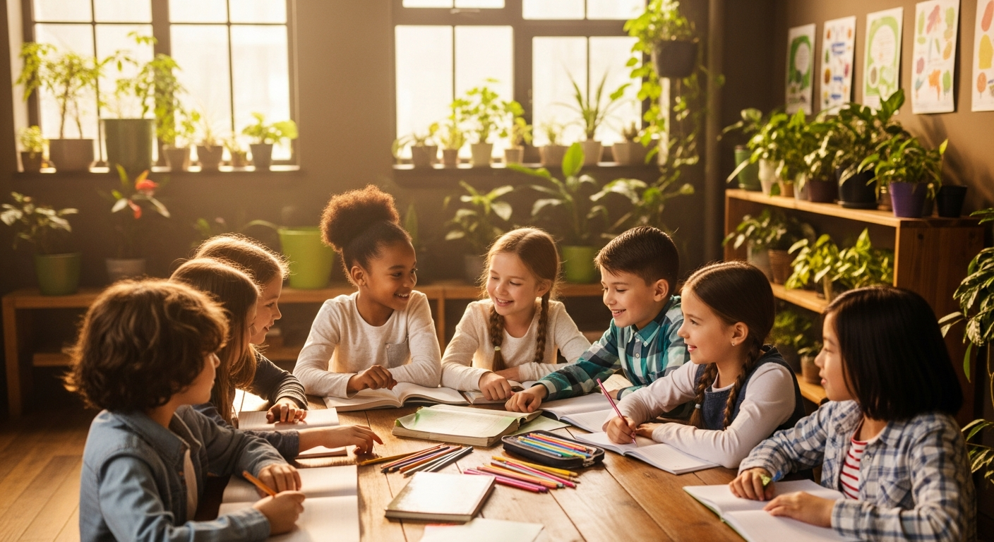 Children learning together in a warm environment